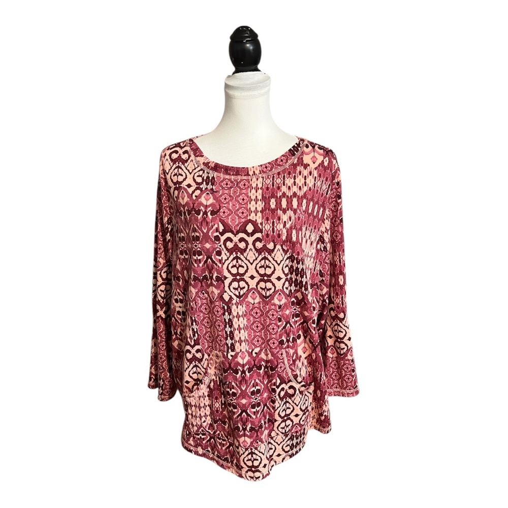 Ruby Rd Woman Knit Sweatshirt Plus Size 2X Multicolored Kangaroo Pocket Top Soft
